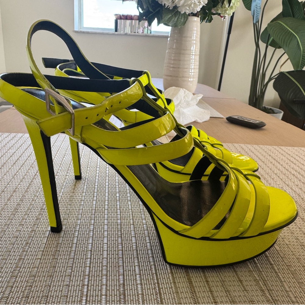Saint Laurent Neon Yellow Strappy Sandals - Picture 3 of 5